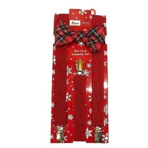 Christmas Holiday Red Plaid Suspender Bow Tie Set